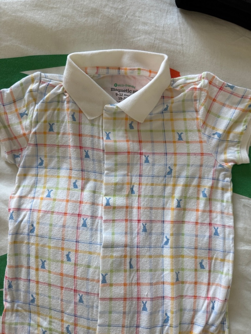 Magnetic Me White Polo Romper with Pastel Plaid Easter Motif NWOT - Picture 5 of 6